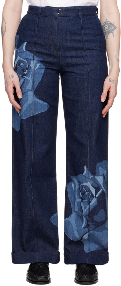 Shop Kenzo Indigo  Paris Rose Tailored Jeans In Rinse Blue Denim