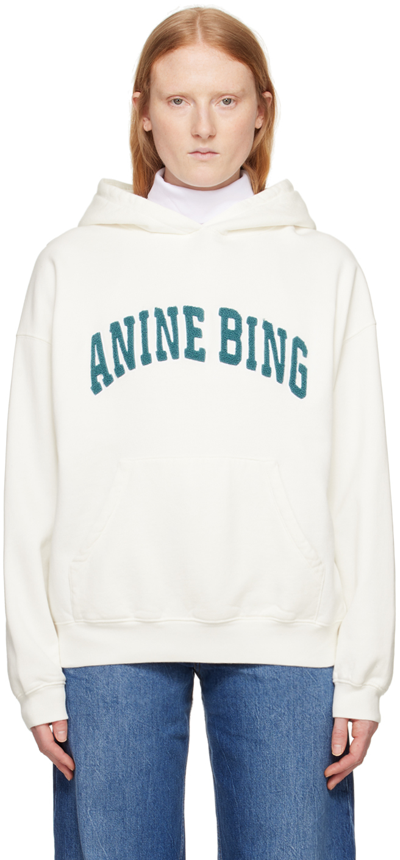 Anine Bing Harvey Sweatshirt In Ivory With Dark Sage In Multi