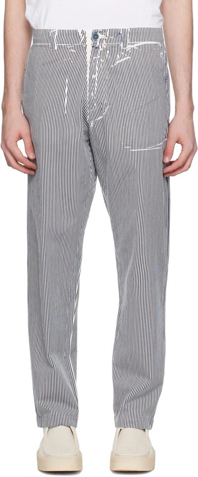 Shop Ranra White & Navy Kennari Trousers In Stripy Navy 2167