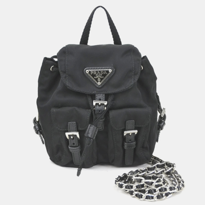 Pre-owned Prada Black Nylon Mini Tessuto Backpack