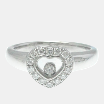 Pre-owned Chopard 18k White Gold And Diamond Happy Diamonds Ring Eu 52