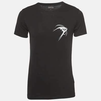 Pre-owned Emporio Armani Black Logo Print Cotton Crew Neck T-shirt S