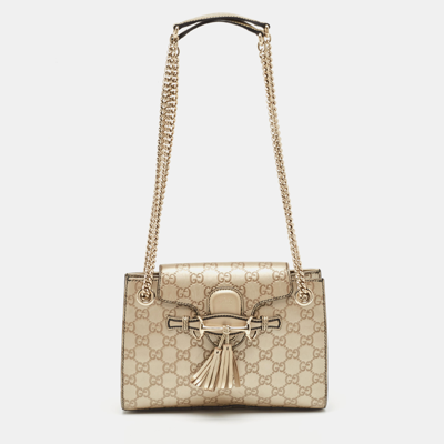 Pre-owned Gucci Ssima Leather Small Emily Chain Shoulder Bag In Gold