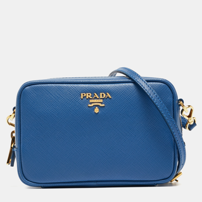 Pre-owned Prada Blue Saffiano Lux Leather Mini Top Zip Camera Bag