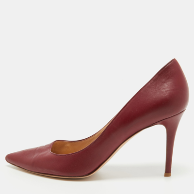 Pre-owned Gianvito Rossi Burgundy Leather Pointed Toe Pumps Size 40