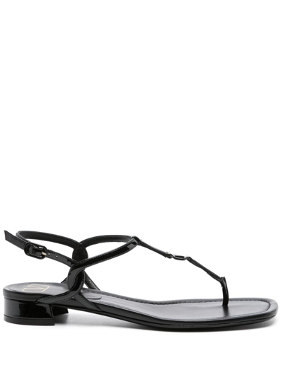 Shop Valentino Black Vlogo Patent Leather Sandals