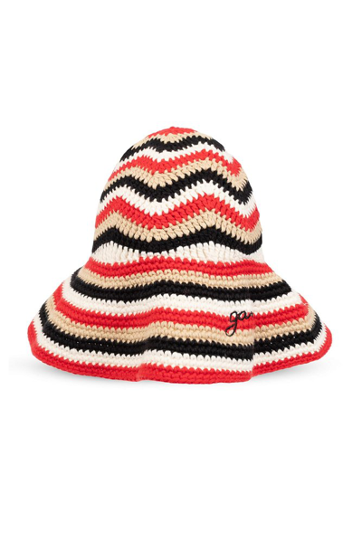 Shop Ganni Crochet Bucket Hat In Multi
