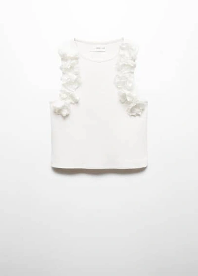 Shop Mango Embossed Flowers T-shirt Off White In Blanc Cassé
