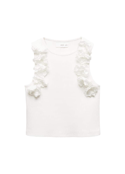 Shop Mango Embossed Flowers T-shirt Off White In Blanc Cassé