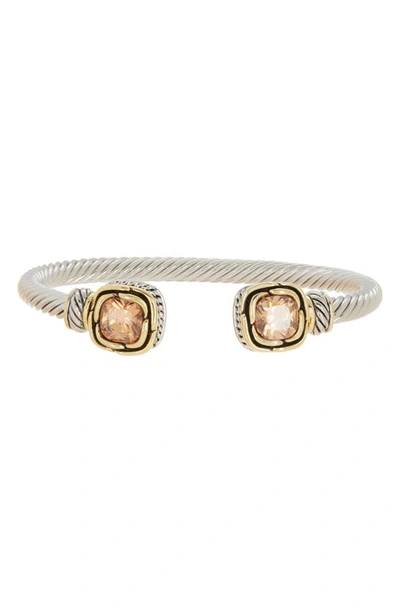 Shop Meshmerise Two-tone Citrine End Cap Cuff Bracelet In Two Tone