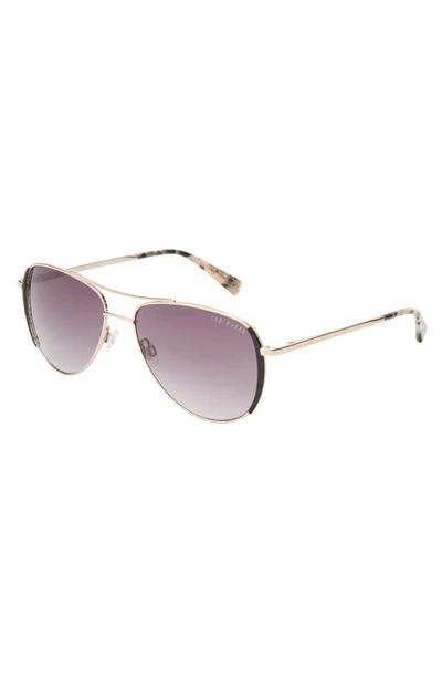 Ted Baker 58mm Full Rim Aviator Sunglasses In Gold