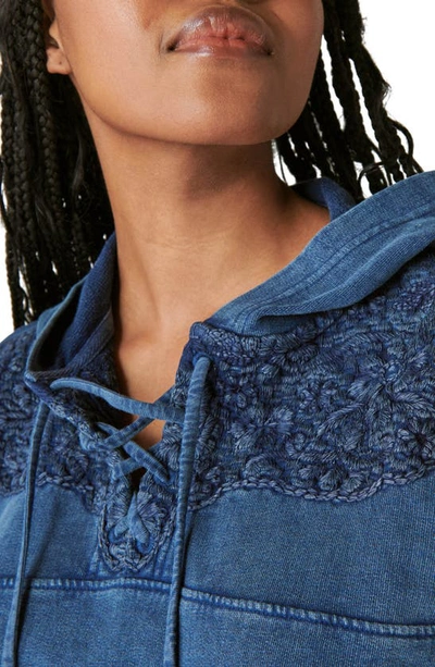 Shop Lucky Brand Embroidered Lace Hoodie In Indigo
