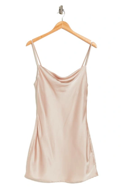 Shop Know One Cares Satin Mini Slip Dress In Light Beige