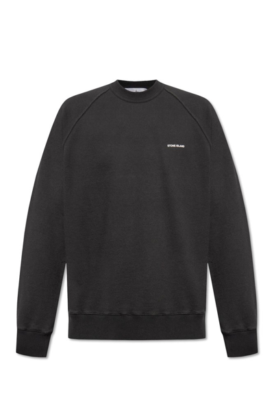 Shop Stone Island Logo Detailed Crewneck Sweatshirt In Black