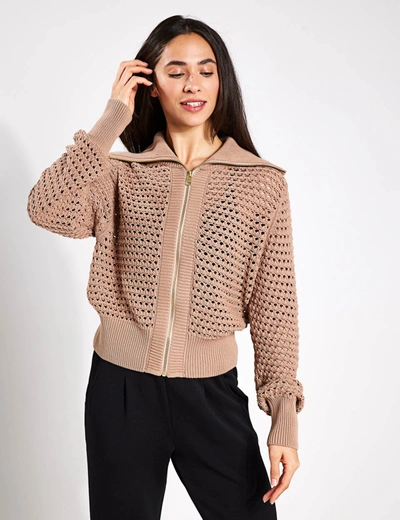 Shop Varley Eloise Zip-through Knit In Brown