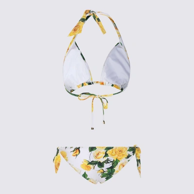Shop Dolce & Gabbana White, Yellow And Green Bikini Set In Rose Gialle