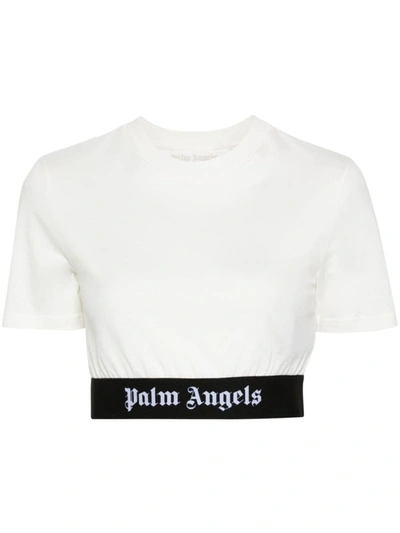 Shop Palm Angels Short Hem T-shirt In White