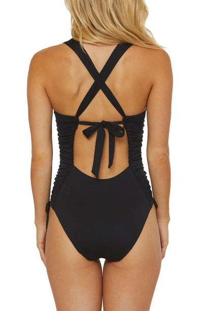 Shop Soluna Shirred Cinched Tie One-piece Swimsuit In Black