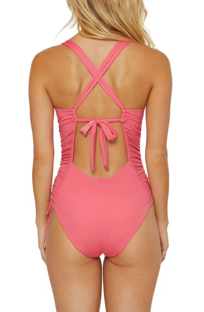 Shop Soluna Shirred Cinched Tie One-piece Swimsuit In Garden Pink