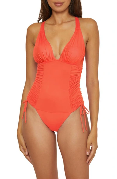 Shop Soluna Shirred Cinched Tie One-piece Swimsuit In Paprika