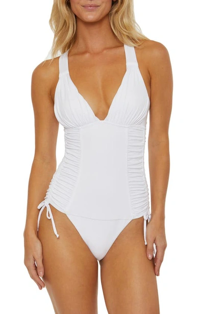 Shop Soluna Shirred Cinched Tie One-piece Swimsuit In White