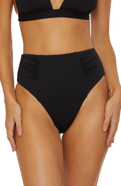 Shop Soluna Ruched High Waist Bikini Bottoms In Black