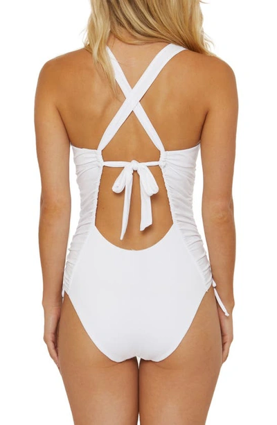 Shop Soluna Shirred Cinched Tie One-piece Swimsuit In White