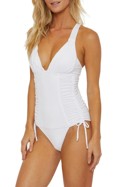 Shop Soluna Shirred Cinched Tie One-piece Swimsuit In White