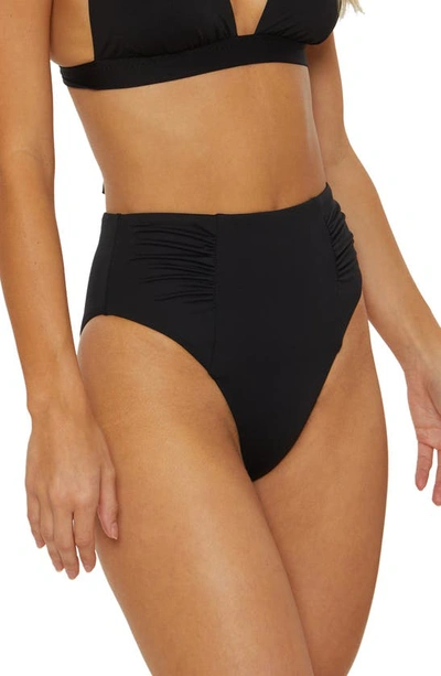 Shop Soluna Ruched High Waist Bikini Bottoms In Black