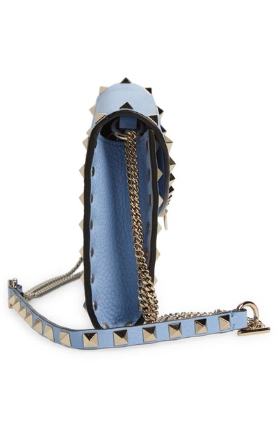 Shop Valentino Rockstud Flap Leather Wallet On A Chain In Popeline Blue