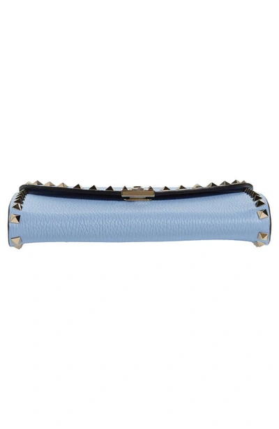 Shop Valentino Rockstud Flap Leather Wallet On A Chain In Popeline Blue