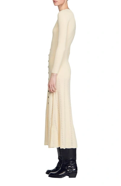 Shop Sandro Jared Long Sleeve Asymmetric Front Maxi Dress In Beige