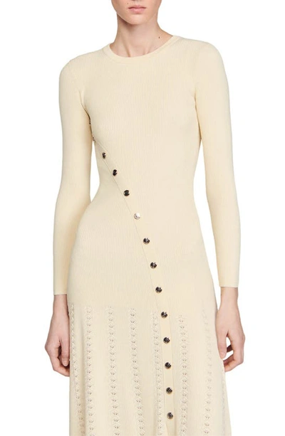 Shop Sandro Jared Long Sleeve Asymmetric Front Maxi Dress In Beige