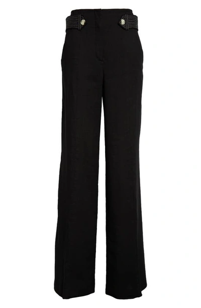 Shop Veronica Beard Sunny Button Tab Linen Blend Wide Leg Pants In Black