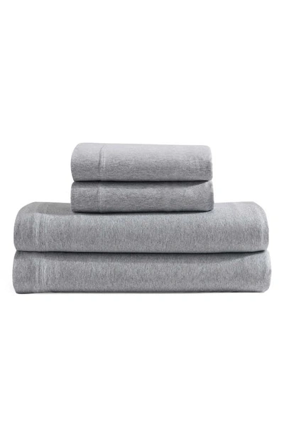 Shop Calvin Klein Mélange Cotton Blend Jersey Sheet Set In Blue