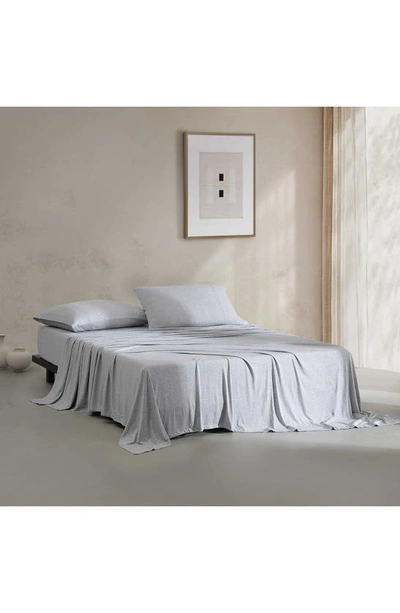 Shop Calvin Klein Mélange Cotton Blend Jersey Sheet Set In Blue