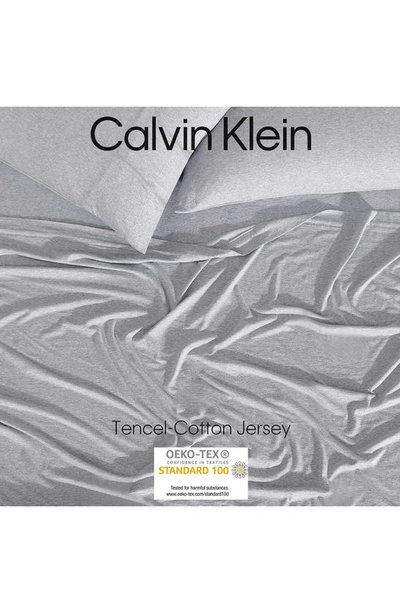 Shop Calvin Klein Mélange Cotton Blend Jersey Sheet Set In Blue