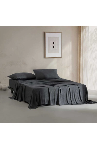 Calvin Klein Modern Cotton Blend Melange Jersey 4 Piece Sheet Set, Queen In Grey
