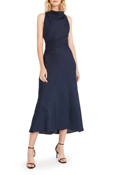 Shop Luxely Aster Linen Midi Dress In Navy