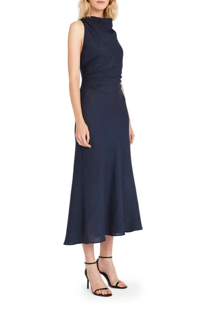 Shop Luxely Aster Linen Midi Dress In Navy