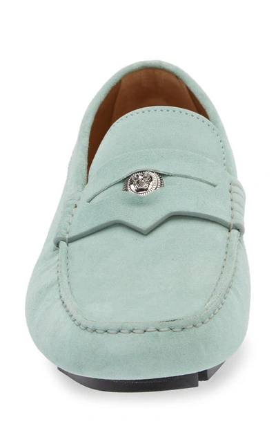 Shop Versace Medusa Coin Penny Driving Loafer In Spearmint Rutenium