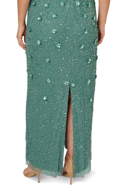 Shop Adrianna Papell 3d Floral Beaded Evening Gown In Green Slate