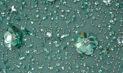 Adrianna Papell 3d Floral Beaded Evening Gown In Green Slate