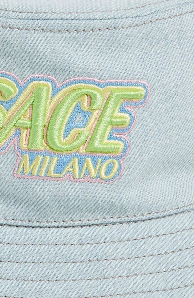 Shop Versace Logo Denim Bucket Hat In Denim Multicolor