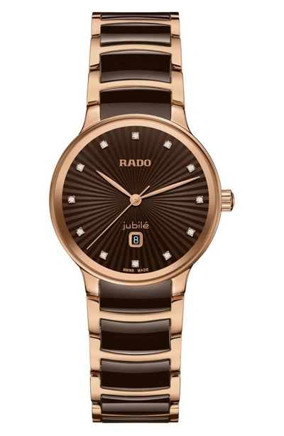 Shop Rado Centrix Diamond Bracelet Watch, 30.5mm In Brown