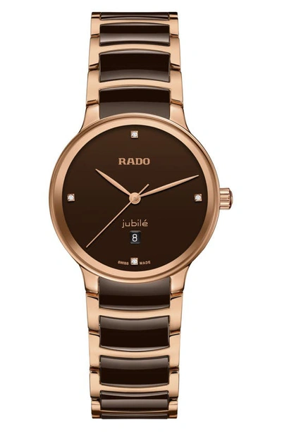 Shop Rado Centrix Diamond Bracelet Watch, 30.5mm In Brown