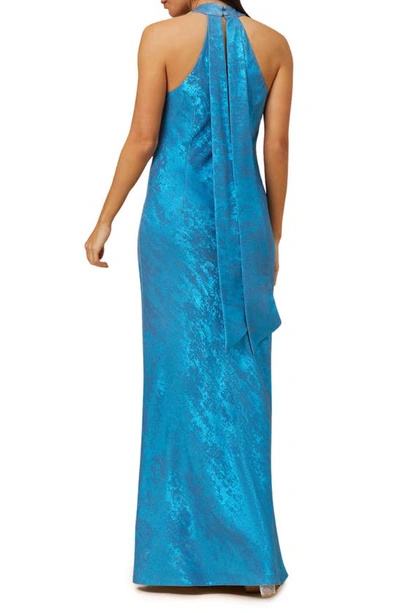 Shop Adrianna Papell Foil Sleeveless Chiffon Gown In Ocean Dream