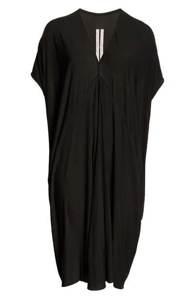 Rick Owens V-neck Draped Midi Dress In Black