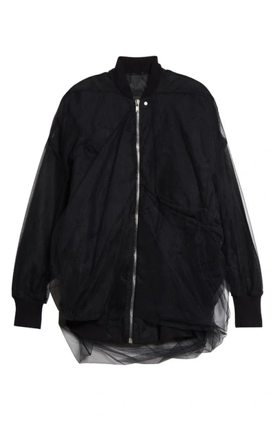Shop Rick Owens Tulle Trim Oversize Bomber Jacket In Black