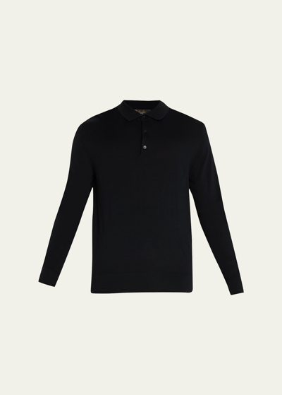 Shop Loro Piana Superlight Baby Cashmere Long-sleeve Polo Shirt, Susina In Black